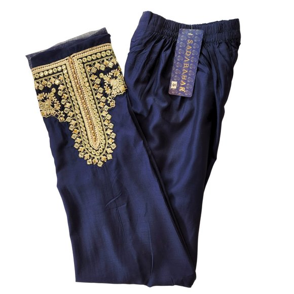Women's Silk Trouser Pant Mirror Embroidered Sadabahar Designer Pakistani Indian - Picture 15 of 16